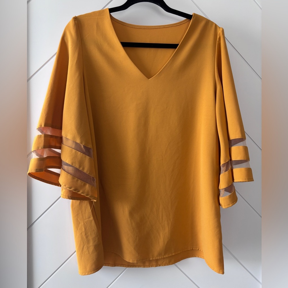 Golden Yellow Blouse with Bell 3/4 Sleeves